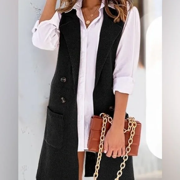 NWOT Black Sleeveless Knit Vest with Button Decor & Pockets Size XL - Picture 4 of 10